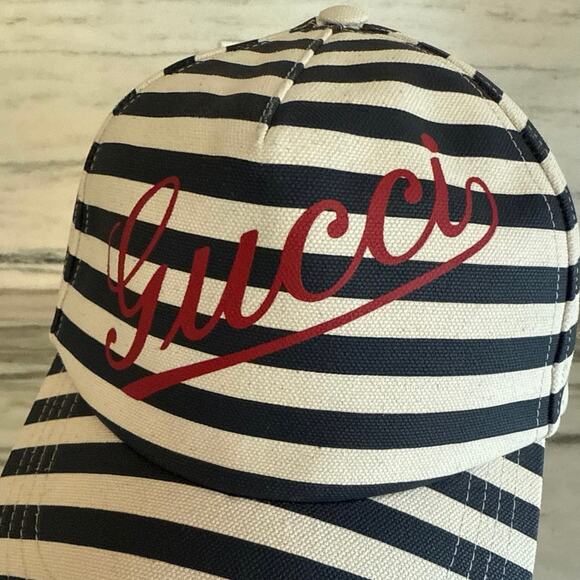 Gucci Sporty Script Navy Striped Hat Large - Picture 4 of 10